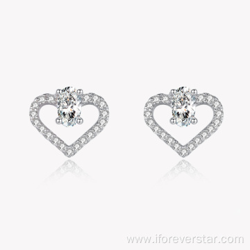 Classic 925 Silver Heart Bling Stud Earrings Hearts